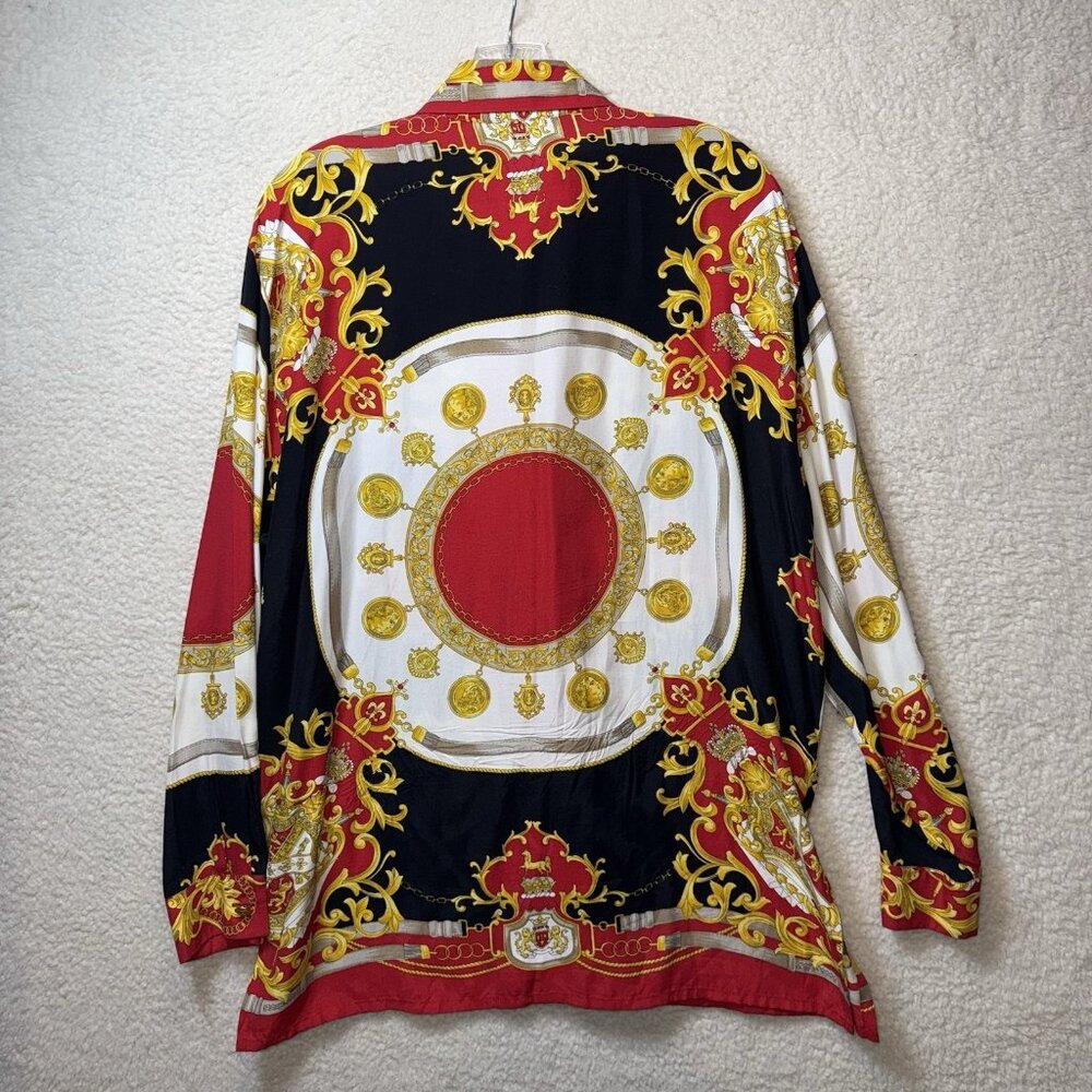Vintage Mondi Baroque Art AOP Print Women's Top Size 40 US L Gold Red Lion - Picture 9 of 10
